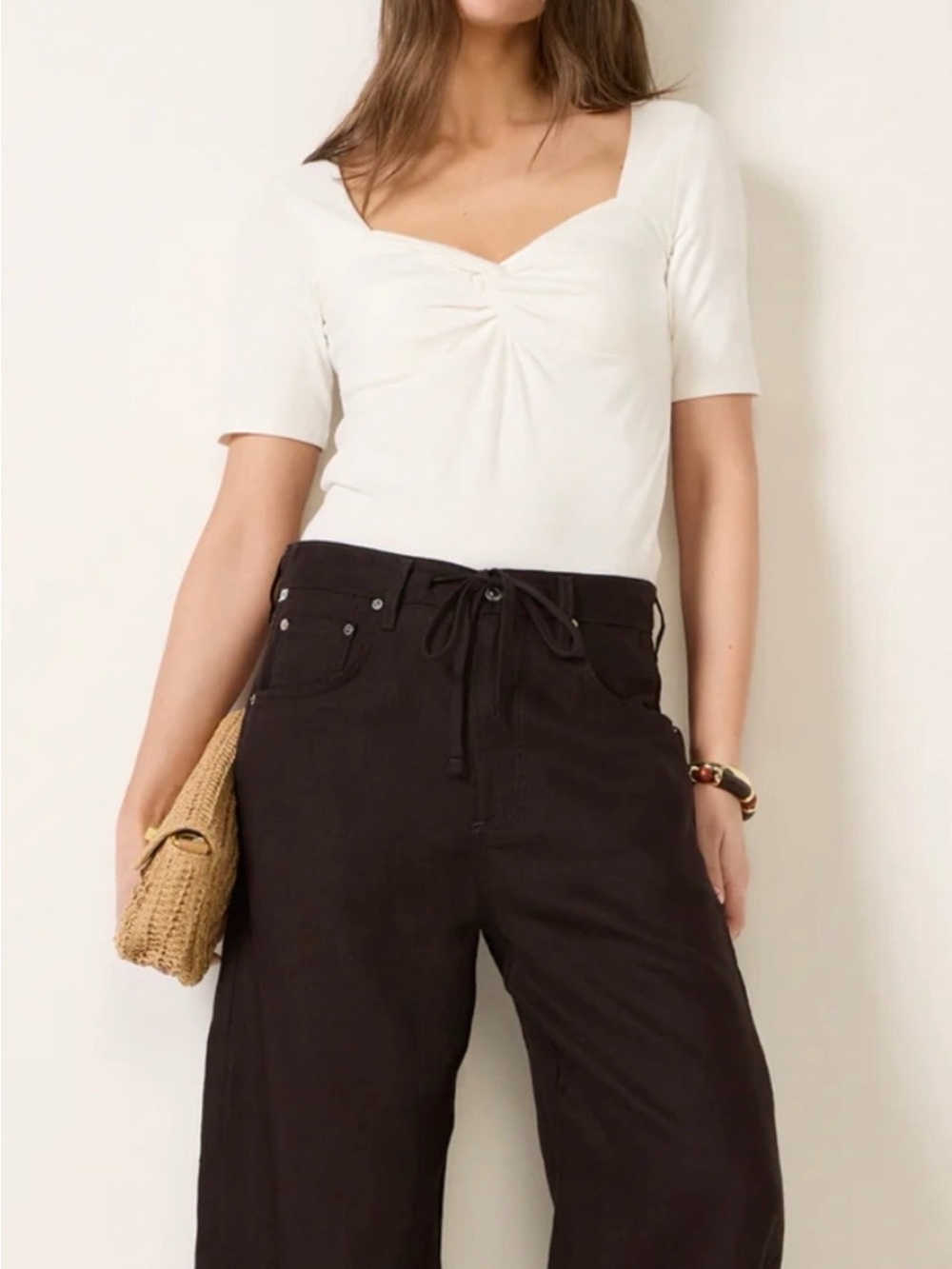 Nation LTD Lana Twisted Top 95% Pima Cotton- XS White NWT